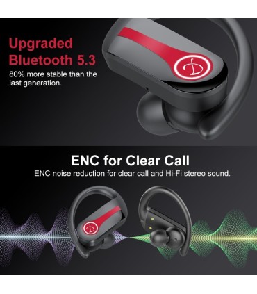 Cuffie Bluetooth Auricolari Bluetooth 5.3 con Stereo HiFi Jesebang Rosso Classico