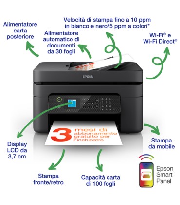 EPSON MULTIFUNZIONE WF-2930DWF4 IN 1 STAMPA SCANNER COPIA FAX  5760X1440 DPI