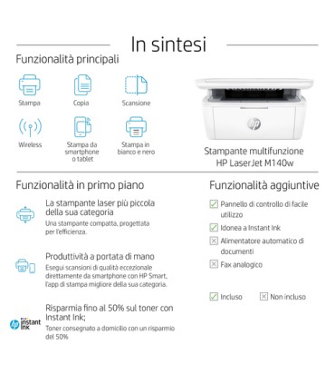 HP STAMPANTE LASERJET MFP M140WMULTIFUNZIONE LASER BN 3 IN 1 A4 WI-FI