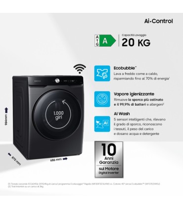 SAMSUNG LAVAT.WF20DG8650BVU3 20KG NERA (A)A1000GIRIAI CONTROL E WASHSMACCHIA TUTTO PLUS