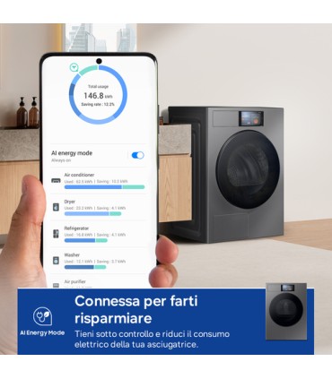SAMSUNG ASCIUGAT.DV90F09F4SU3 9Kg SILVER (A) AI HOMEBespoke AI Home,AI Dry,Silent Dry,Pompa di calore