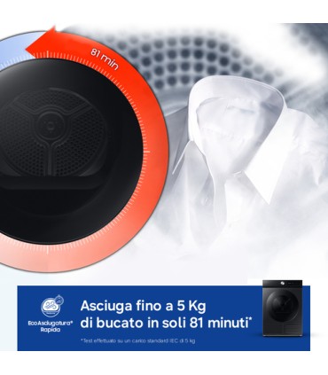 SAMSUNG ASCIUGAT.DV90DB7845GB/U3 9KG NERA (A)Bespoke AI 60x85x60,Nera,BespokeAI,QuickDry, Pompa di calore