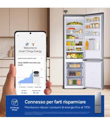 SAMSUNG FRIGO RB38C600CS9/EF INOX (C) 390LT  (HxPxL)203x65.8x59.5cm,TotalNoFrost, Inverter, AI