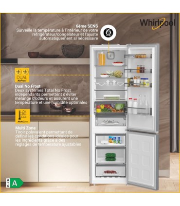 WHIRLPOOL FRIGO WHK 25404 XP8E INOX(A)MultiZone,355lt  (HxPxL)203.5x66.3x59.5cm, Doppio Total no Frost