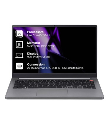 LG Gram 15UB50T-G Intel® Core™ i5 i5-1334U Computer portatile 39,6 cm (15.6") Full HD 16 GB DDR4-SDRAM 512 GB SSD Wi-Fi 6 (80