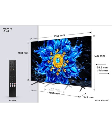 TCL LCD 75 75P8L MINI LED UHD GOOGLE TV75 144 HZ   MINiLED CASSE ONKIO 30W