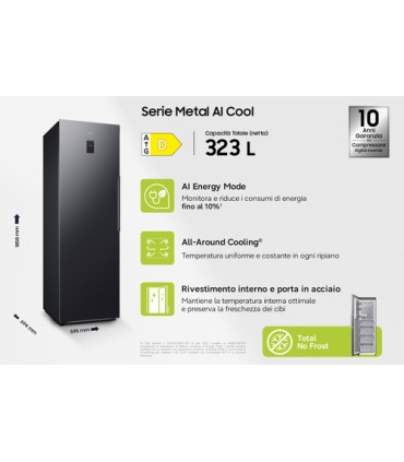 SAMSUNG CONG.VERT.RZ70H32HDTEF METAL BLACK (D) 323LT AI COOL, PORTA REVERS., TWIST ICEMAKER(AxLxP)186X59,5X69,4cm, TotalNoFrost,